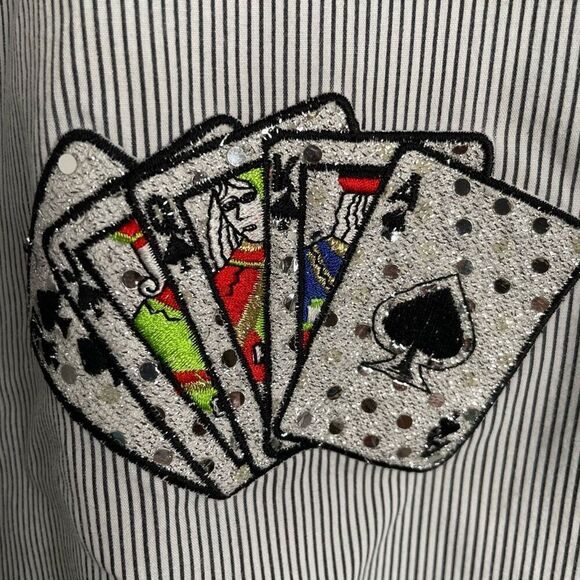 CST Sport Womens Oversized Button Up 1X Spades Bunco Casino Embroider Bejeweled - Picture 7 of 10